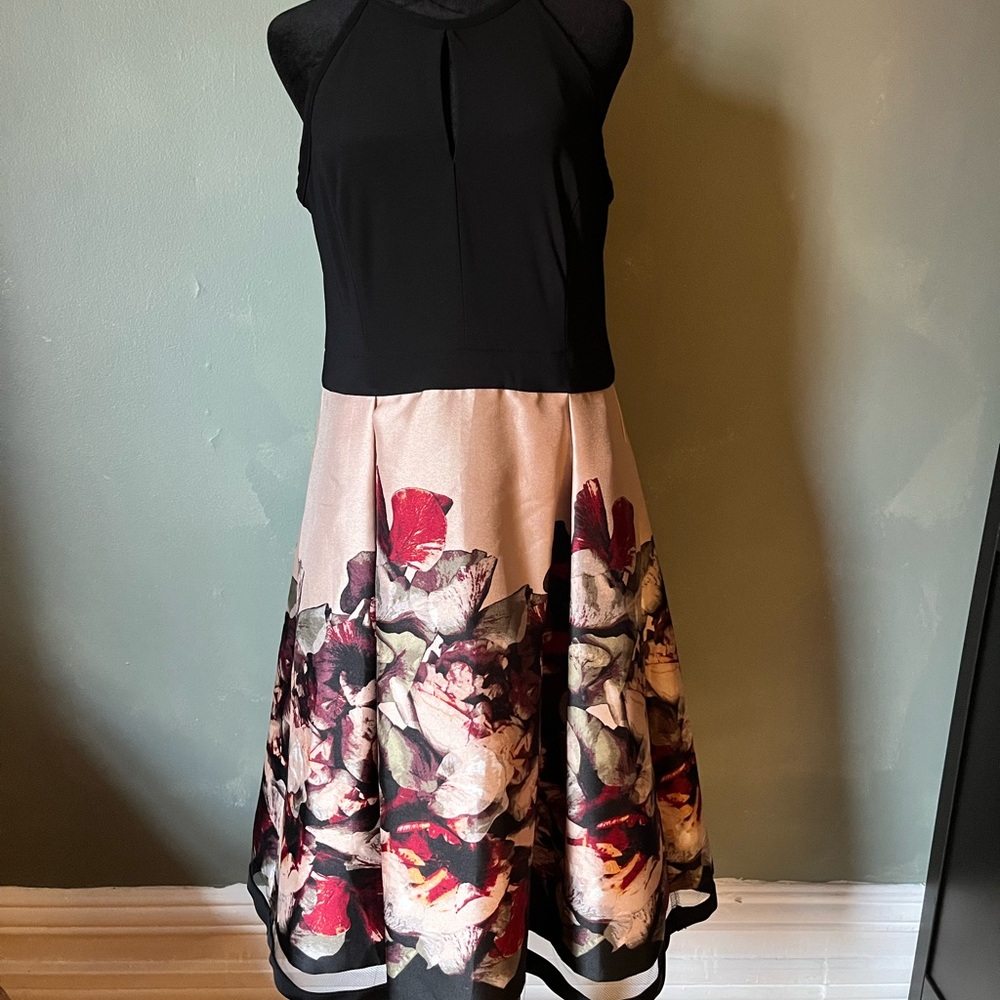 Vintage Floral Le Chateau Midi Party Dress with Pockets Size L Tags On